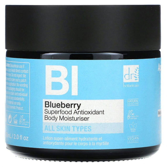 Loțiune de corp Dr Botanicals Blueberry Superfood Antioxidant, hidratantă, pentru toate tipurile de piele, 30 ml