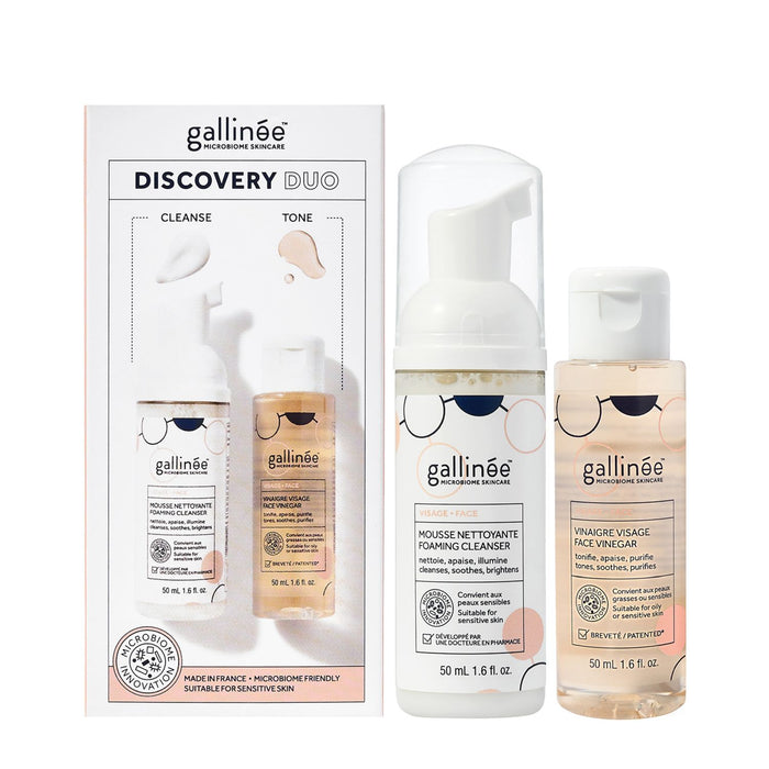 Set Gallinee Microbiome Skincare: spumă de curățare purificatoare + loțiune calmantă pentru față, 2 x 50 ml