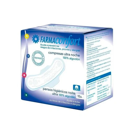 Comprese Sanitare Noapte, FARMACONFORT, 10 bucăți, 100% bumbac