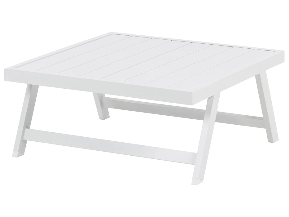 Set colțar lounge pentru grădină, Beliani, 5 locuri, structură aluminiu, alb cu perne verzi