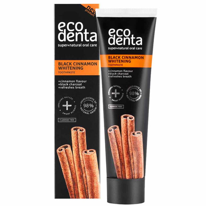 Pastă de dinți Ecodenta Black Cinnamon Whitening, pentru albire, aromă de scorțișoară, 100 ml