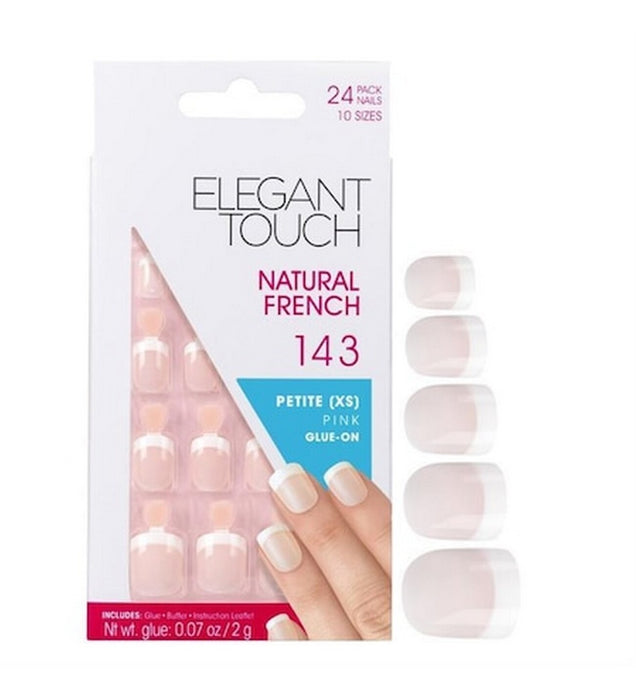 Set de unghii artificiale Elegant Touch Natural French, formă pătrată, roz, mărimea XS, 24 buc.