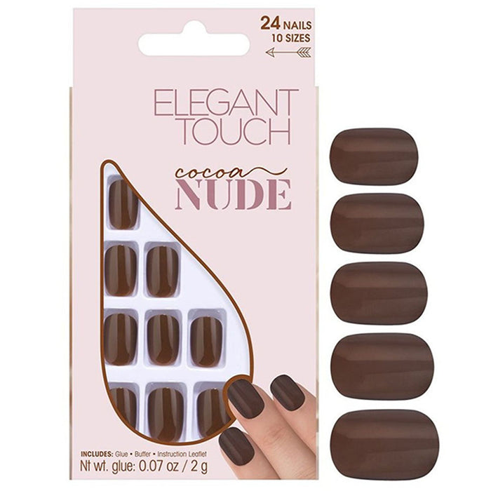 Set de unghii artificiale Elegant Touch Cocoa Nude, formă squoval, 24 buc