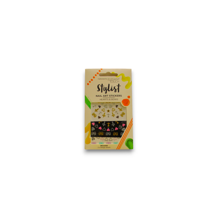 Set stickere pentru unghii Elegant Touch Stylist, cu inimi și funde, 3 buc