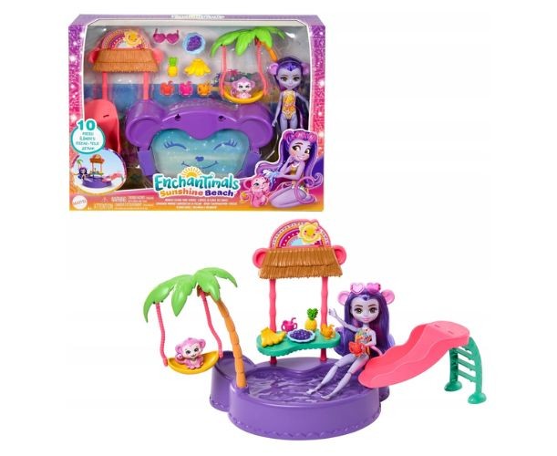 Set de joacă Mattel Enchantimals, Monkey Splash Pool, păpușă și 10 accesorii
