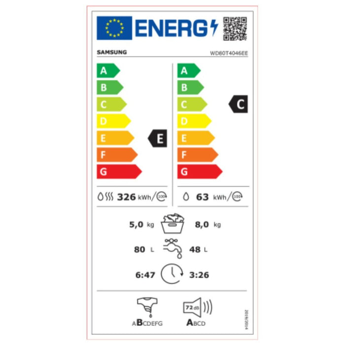 Washer - Dryer Samsung WD80T4046EE 8kg / 5kg Alb 1400 rpm