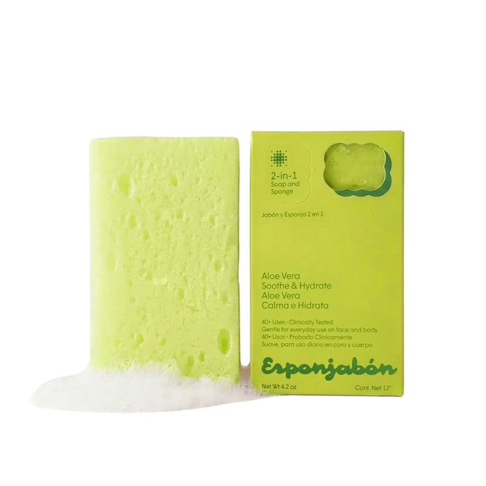 Săpun și burete 2 în 1 Esponjabon Aloe Vera, hidratant și calmant, pentru față și corp, 120 g