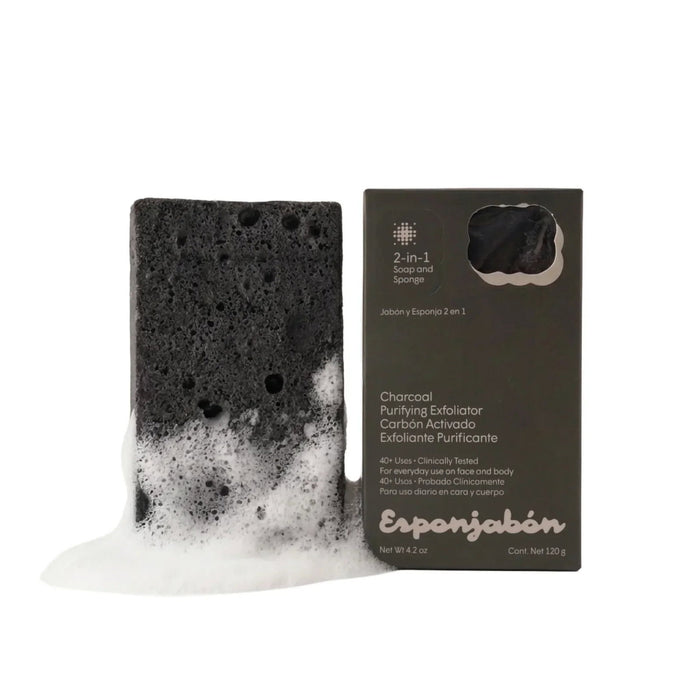 Săpun și burete 2 în 1 Esponjabon Charcoal, exfoliant și purifiant, pentru față și corp, 120 g