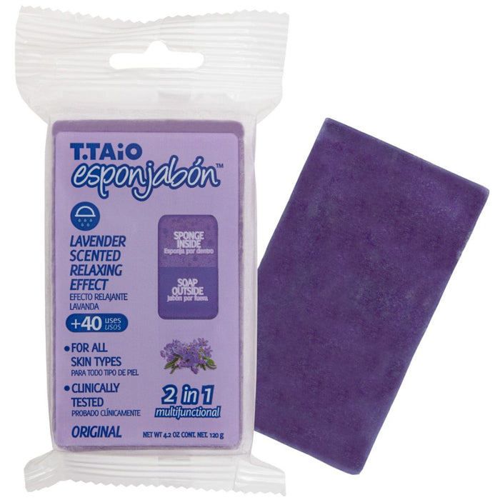 Săpun și burete 2 în 1 Esponjabon, Lavandă, efect relaxant, pentru față, 120 g