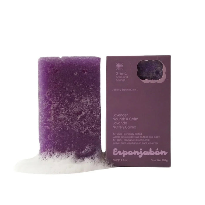 Săpun și burete 2 în 1 Esponjabon Lavender, hrănitor, pentru față și corp, 120 g