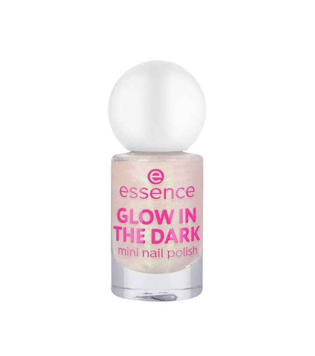 Lac de unghii Essence Glow In The Dark, fosforescent, nuanța 14 Light Pink With Gold Shimmer, 5 ml