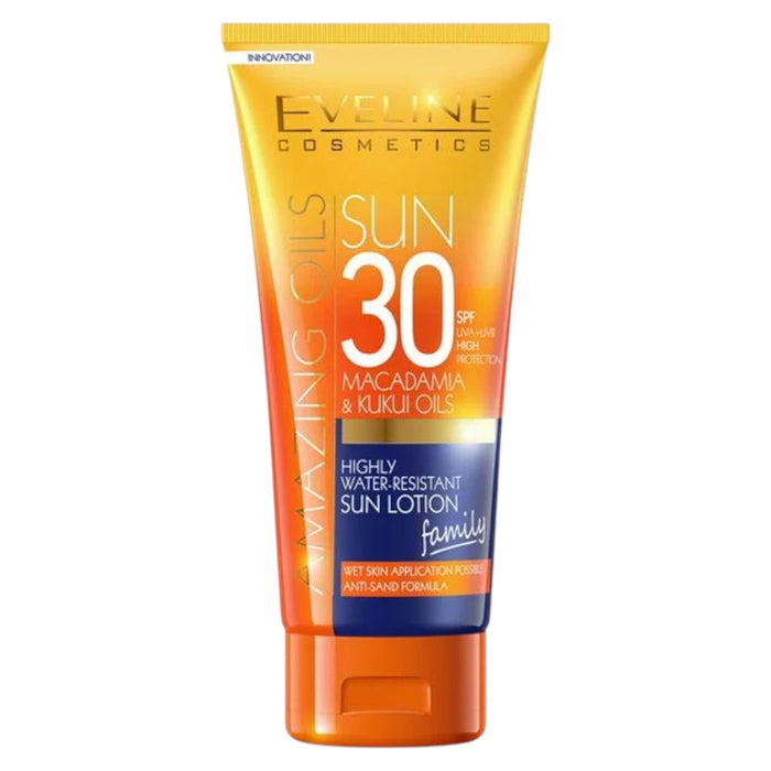 Loțiune de protecție solară Eveline Cosmetics Amazing Oils, rezistentă la apă, SPF 30, 200 ml, tester