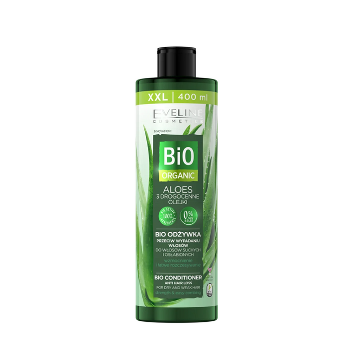 Balsam de păr Eveline Cosmetics Bio Organic Aloe, regenerant, pentru păr uscat și slăbit, 400 ml, tester