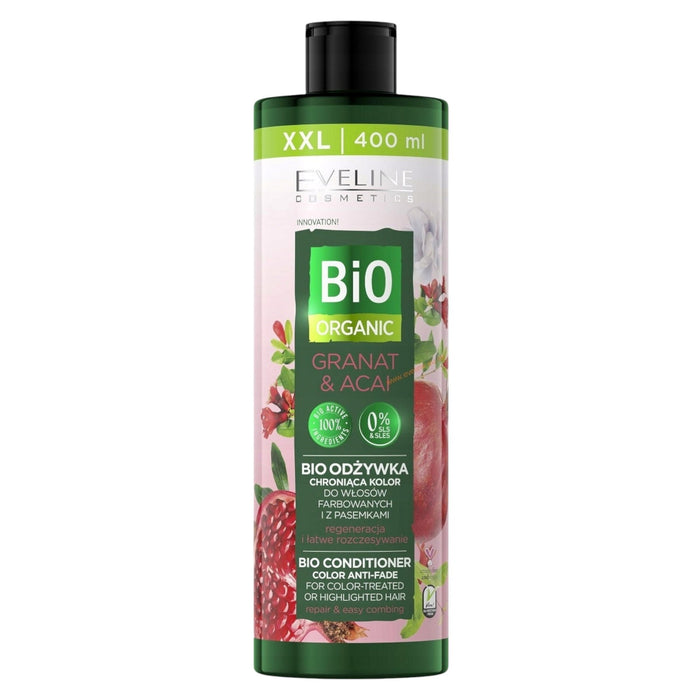Balsam de păr Eveline Cosmetics Bio Organic Granat & Acai, anti-decolorare, pentru păr vopsit, 400 ml, tester