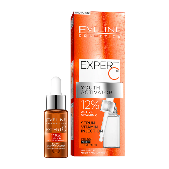 Ser de față Eveline Cosmetics Expert C, antiîmbătrânire, vitamina C 12%, de noapte, 18 ml