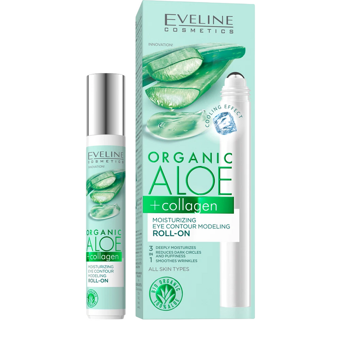 Roll-on pentru ochi Eveline Cosmetics Organic Aloe + Collagen, hidratant, 15 ml, tester