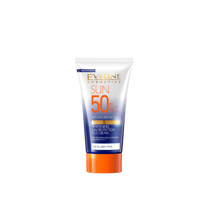 Cremă de față Eveline Cosmetics Whitening Sun Protection, cu acid hialuronic, SPF 50, 50 ml