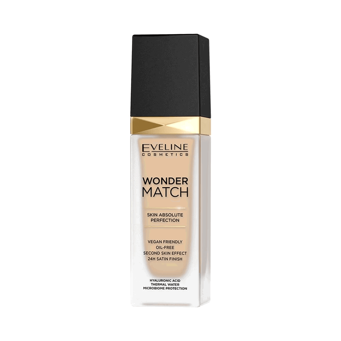 Fond de ten lichid Eveline Cosmetics Wonder Match Skin Absolute Perfection, efect de a doua piele, nuanța 10 Vanilie deschisă, 30 ml