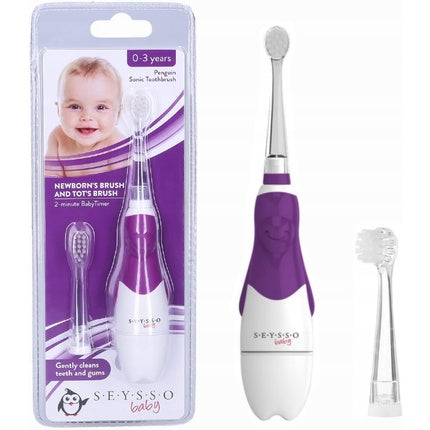 Perie de dinți electrică pentru copii Seyso Baby Penguin, 0-3 ani, albastru-violet