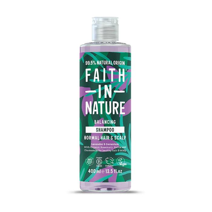 Șampon Faith In Nature Lavender & Geranium, echilibrant și purifiant, pentru păr și scalp normale, 400 ml