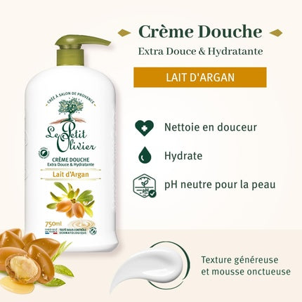 Cremă de duș Le Petit Olivier cu Lait d'Argan, 750ml