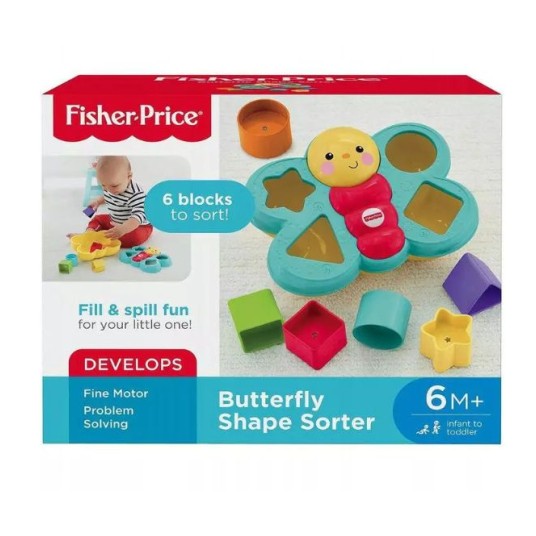 Sortator de forme Mattel Fisher-Price Fluture Shape Sorter, 6 forme, 6+ luni
