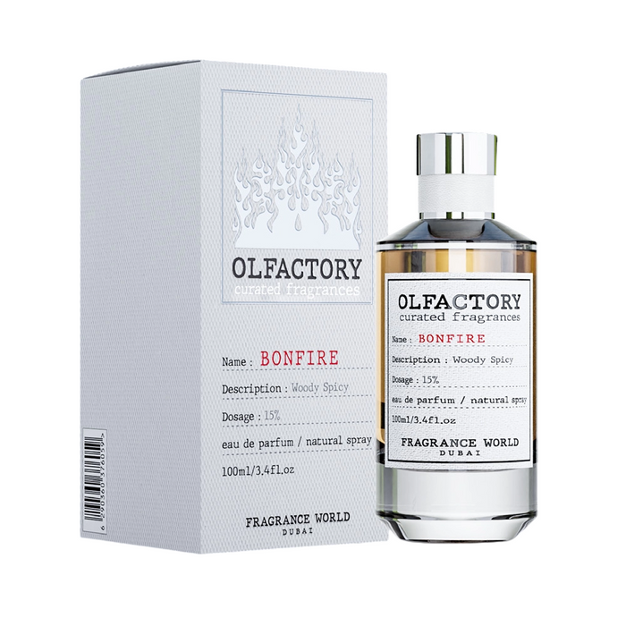 Apă de parfum Fragrance World Olfactory Bonfire, lemnos-condimentat, unisex, 100 ml