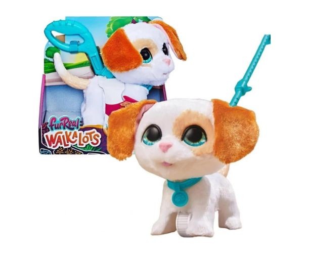 Cățel interactiv Hasbro FurReal Walkalots, model alb, cu lesă