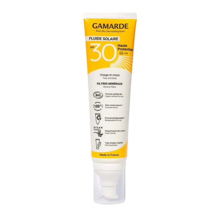 Fluid de protecție solară Gamarde Bio, pentru față și corp, SPF 30, 100 ml