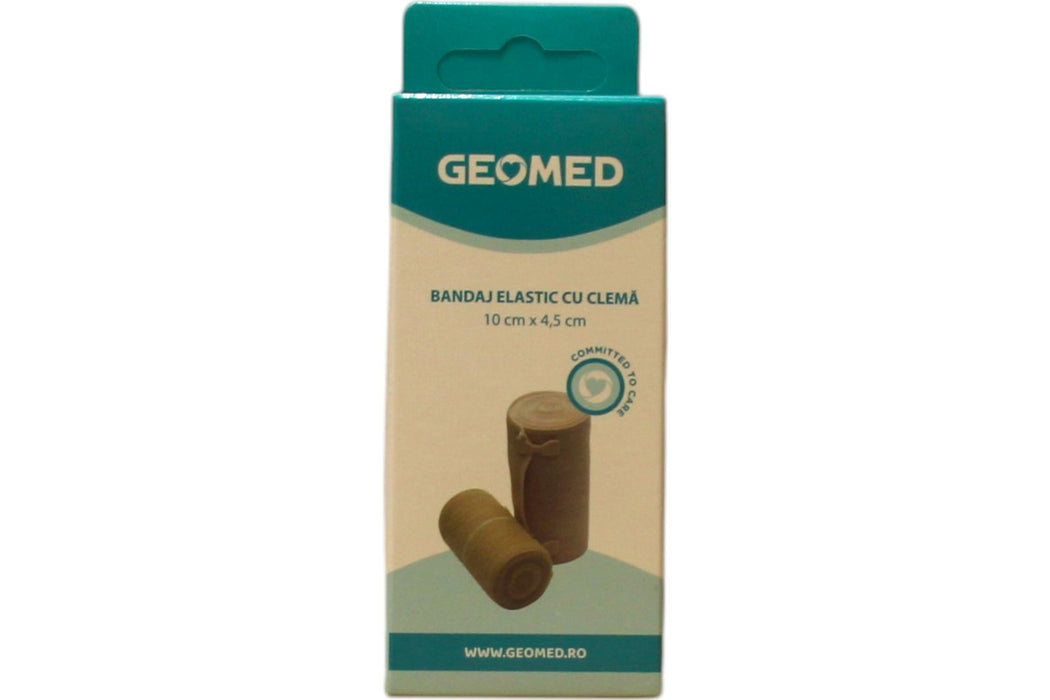 Bandaj elastic Geomed, cu clemă, 10 cm x 4,5 m