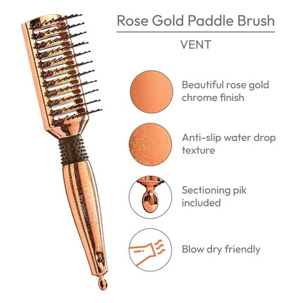 Perie Paddle Red By Kiss Rose Gold Anti-încâlcire
