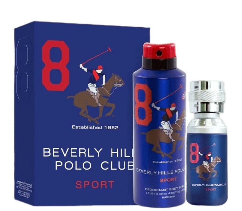 Set Beverly Hills Polo Club 1982 Sport 8, pentru bărbați: apă de toaletă 100 ml + deodorant antiperspirant spray 175 ml