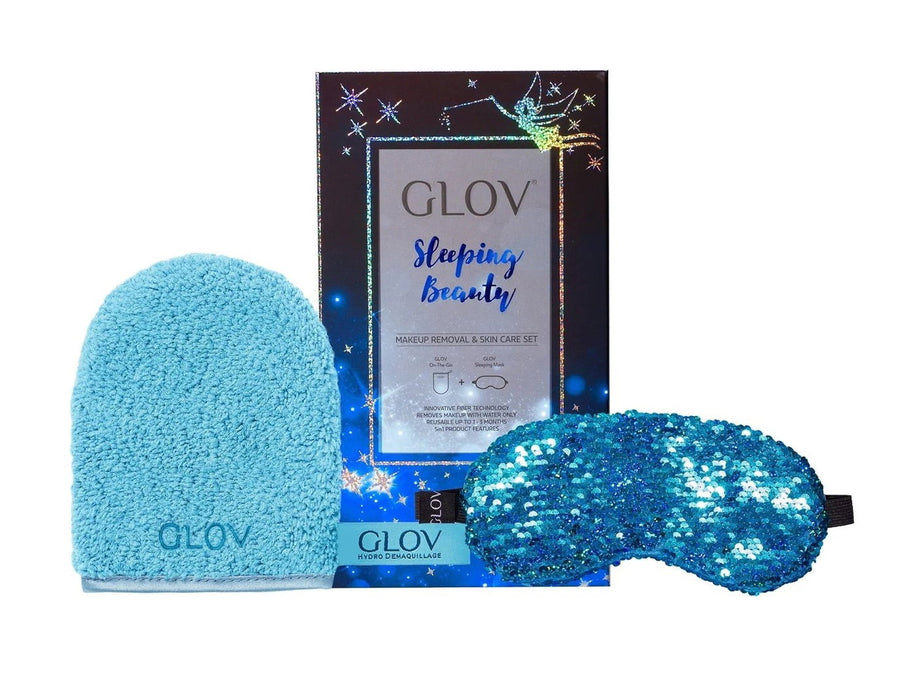 Set Glov Sleeping Beauty: mască de dormit + mănușă demachiantă textilă, albastru