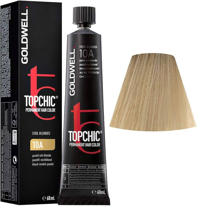 Vopsea permanentă de păr Goldwell TopChic, nuanța 10A Pastel Ash Blonde, 60 ml