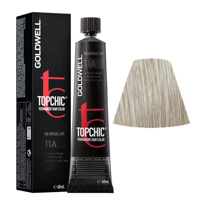 Vopsea permanentă de păr Goldwell TopChic, nuanța 11A Special Ash Blonde, 60 ml