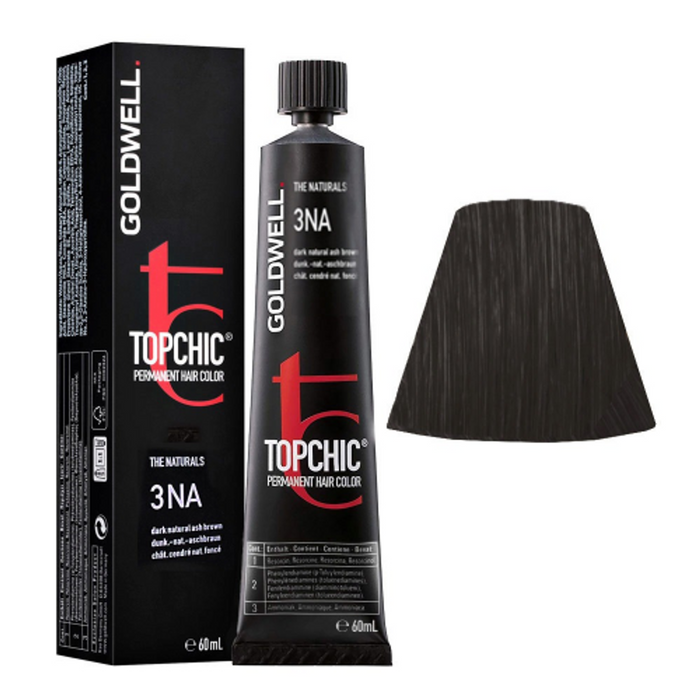 Vopsea permanentă de păr Goldwell TopChic, nuanța 3NA brun închis natural-cenușiu, 60 ml