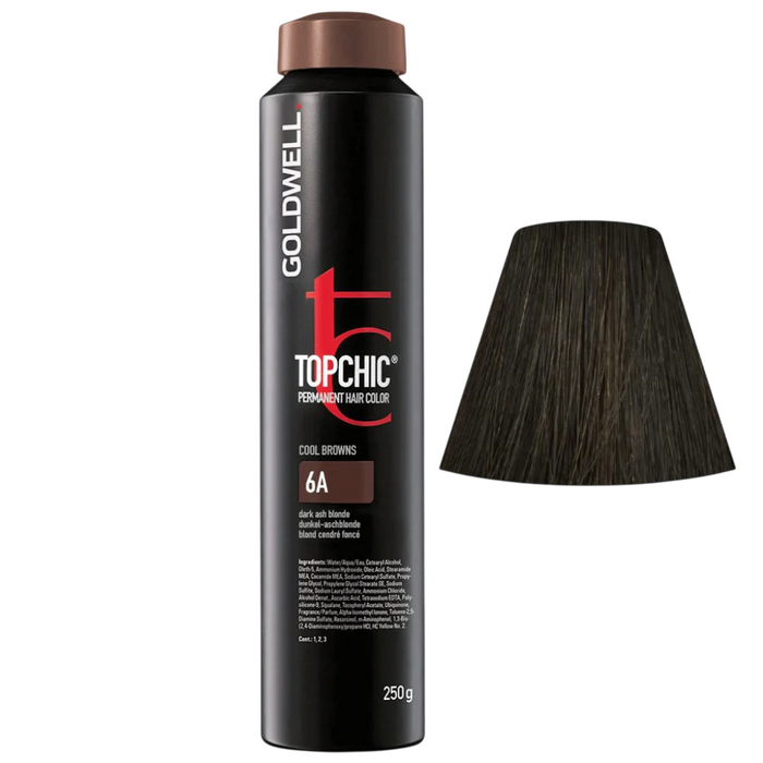 Vopsea permanentă de păr Goldwell TopChic, nuanța 6A Dark Ash Blonde, 250 g