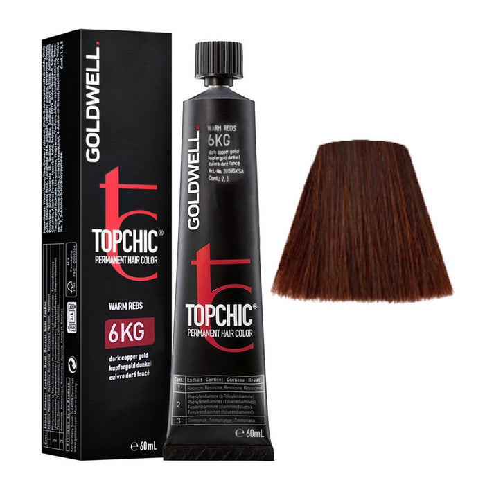 Vopsea permanentă de păr Goldwell Topchic, nuanța 6KG Dark Copper Gold, 60 ml