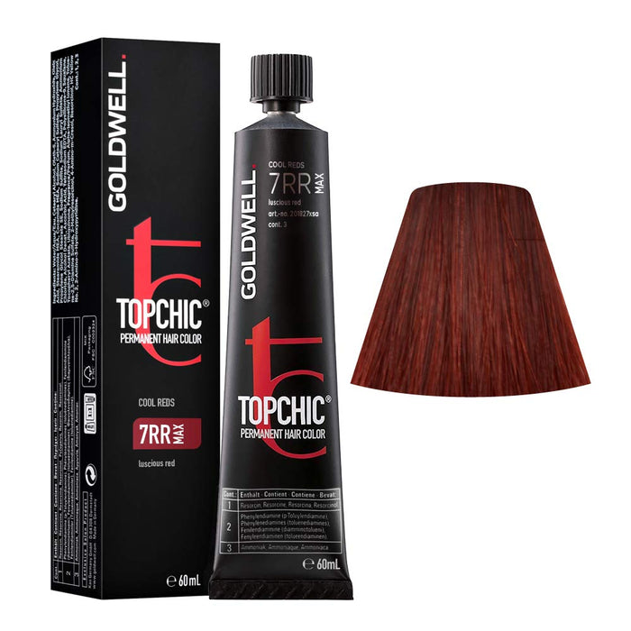 Vopsea permanentă de păr Goldwell TopChic, nuanța 7RR Red Passion, 60 ml