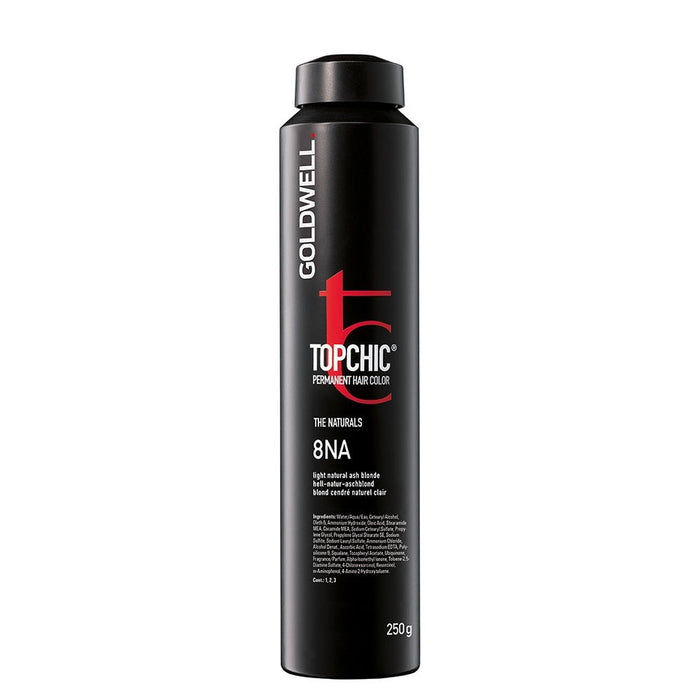 Vopsea permanentă de păr Goldwell TopChic, nuanța 8NA Light Natural Ash Blonde, 250 g
