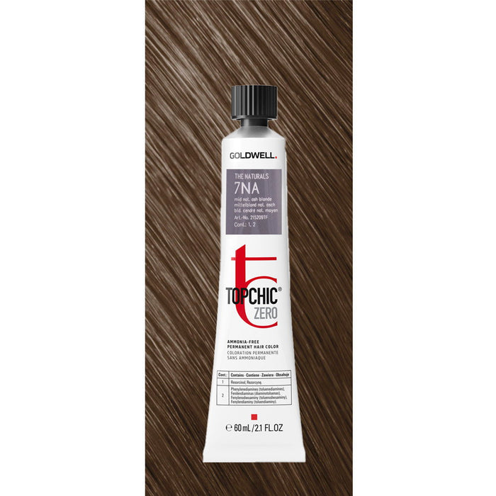 Vopsea permanentă de păr Goldwell TopChic Zero, fără amoniac, nuanța 7NA Mid Natural Ash Blonde, 60 ml