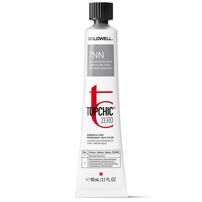Vopsea permanentă de păr Goldwell Topchic Zero, fără amoniac, nuanța 7NN Mid Natural Blonde Intense, 60 ml