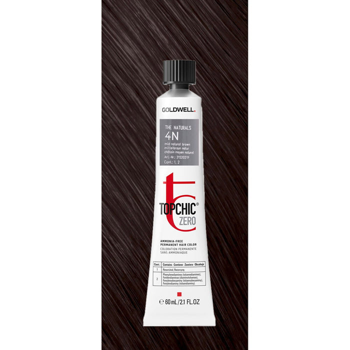 Vopsea permanentă de păr Goldwell TopChic Zero, nuanța 4N Mid Natural Brown, 60 ml