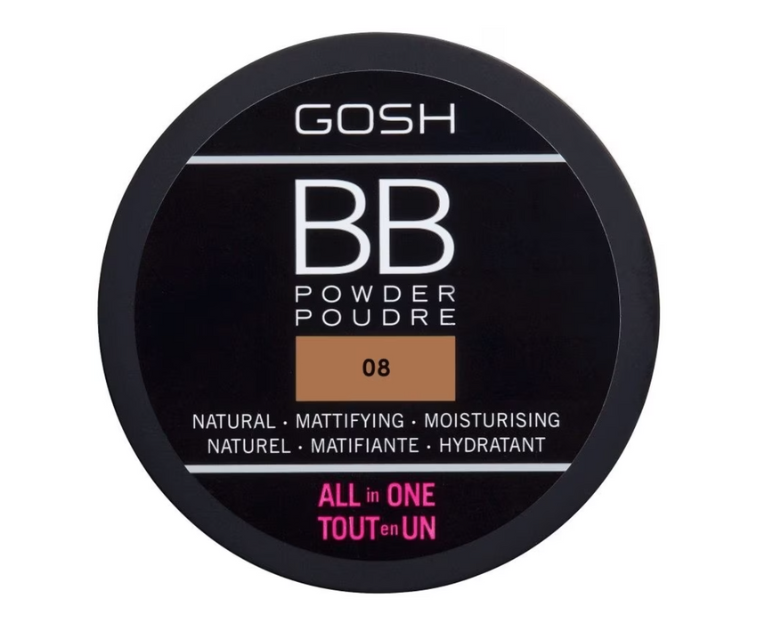 Pudră BB Gosh All in One, vegană, finisaj mat, nuanța 08 Castană, 6,5 g
