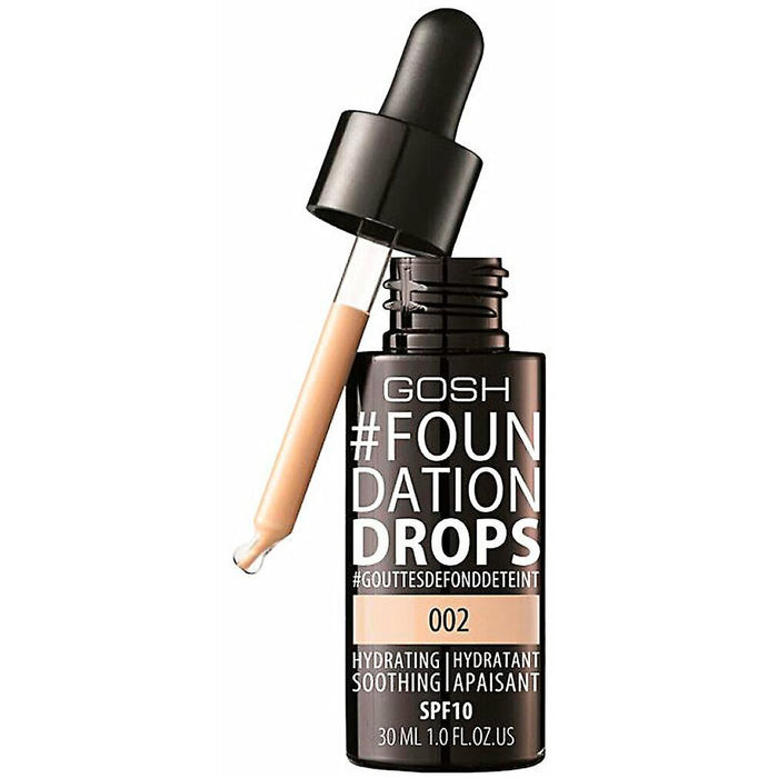 Fond de ten lichid Gosh Drops, hidratant, calmant, nuanța 002 Fildeș, SPF 10, 30 ml