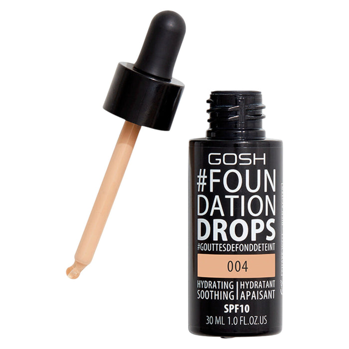 Fond de ten lichid Gosh Drops, hidratant, calmant, nuanța 004 Natural, SPF 10, 30 ml, tester