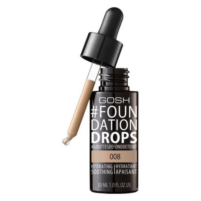 Fond de ten lichid Gosh Drops, hidratant, calmant, nuanța 008 Miere, SPF 10, 30 ml