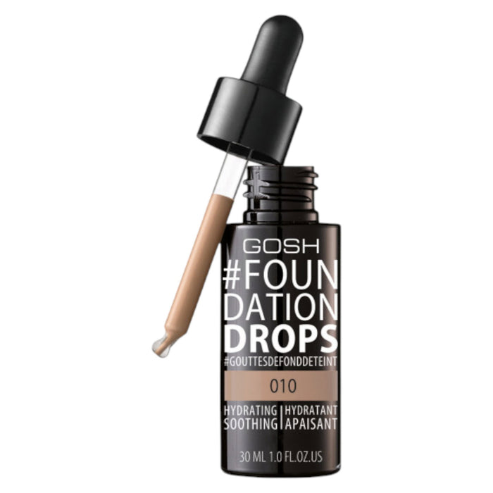 Fond de ten lichid Gosh Drops, hidratant, nuanța 010 Bronzat, SPF 10, 30 ml