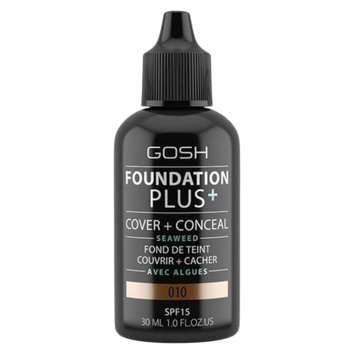 Fond de ten lichid Gosh Foundation Plus+, acoperire și corectare, nuanța 010, SPF 15, 30 ml