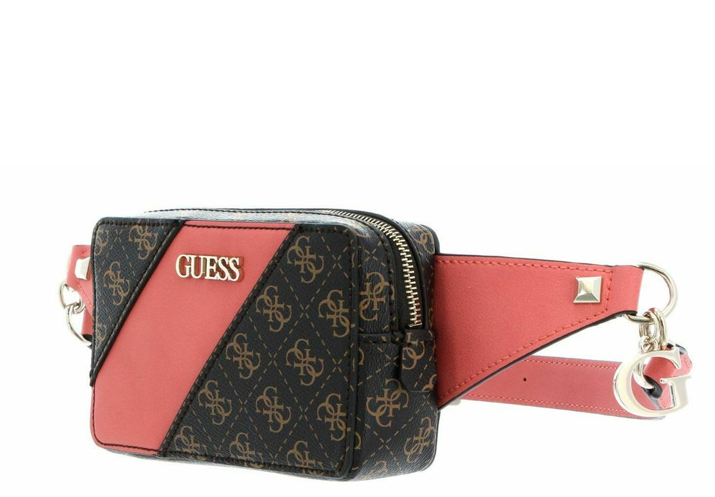 Borsetă Guess Camy, cu imprimeu monogram, negru și roz